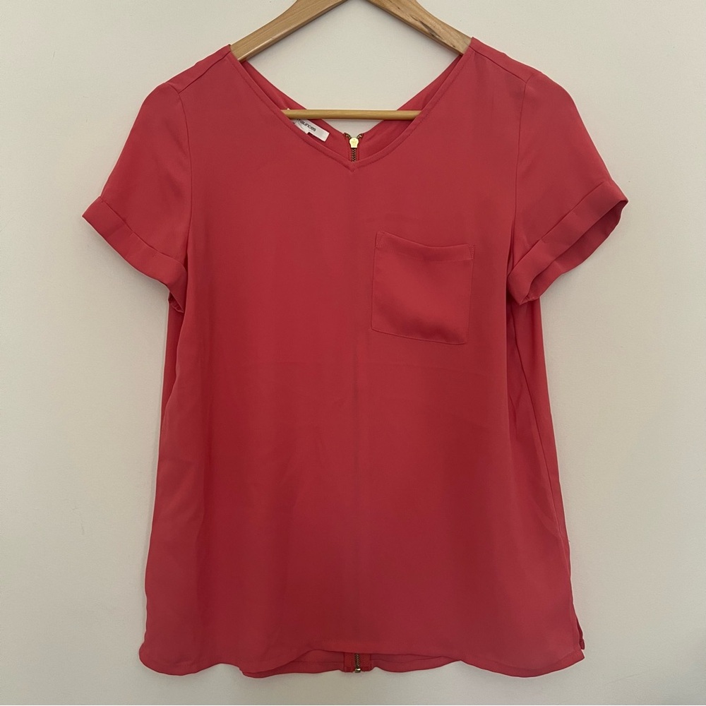 Maurices light weight, coral blouse, extra small, gold zipper detail up the back